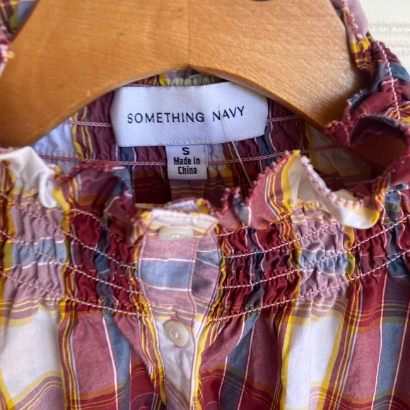 Something Navy Plaid Ruffled Top - Picture 3 of 9